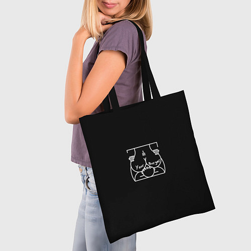 Сумка-шоппер Девушка сидит на лице парня на чёрном фоне / 3D-принт – фото 3
