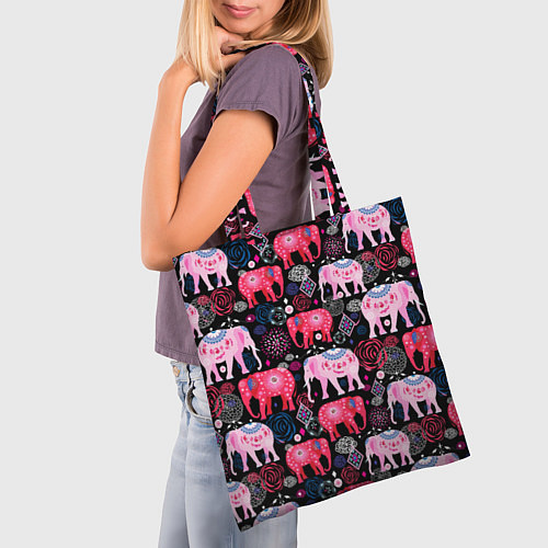 Сумка-шоппер Орнамент разноцветных слонов / 3D-принт – фото 3