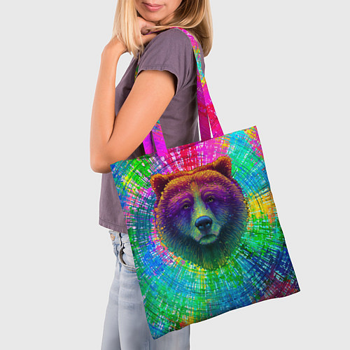 Сумка-шоппер Разноцветный неоновый медведь / 3D-принт – фото 3