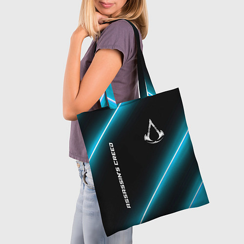 Сумка-шоппер Assassins Creed неоновые лампы / 3D-принт – фото 3
