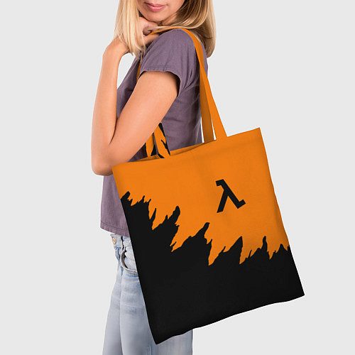 Сумка-шоппер Half life чёрно оранжевый / 3D-принт – фото 3