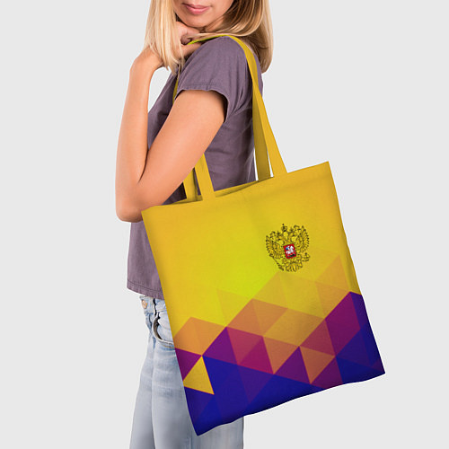 Сумка-шоппер Желтая геометрия - спорт Россия с гербом / 3D-принт – фото 3
