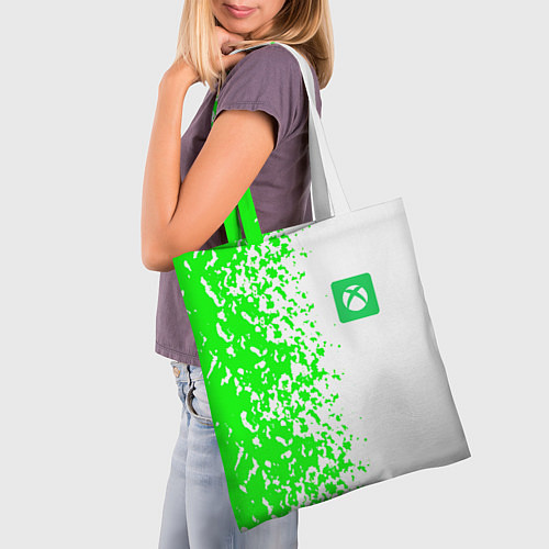 Сумка-шоппер Xbox кислотные зеленые краски / 3D-принт – фото 3