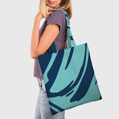 Сумка-шоппер Тёмно-синий и бирюзовый абстракция / 3D-принт – фото 3