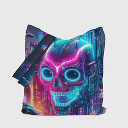 Сумка-шопер Neon skull in metropolis - future, цвет: 3D-принт