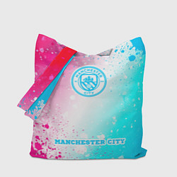 Сумка-шопер Manchester City neon gradient style по-центру, цвет: 3D-принт