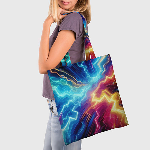 Сумка-шоппер Разряд неоновых молний - нейроарт / 3D-принт – фото 3