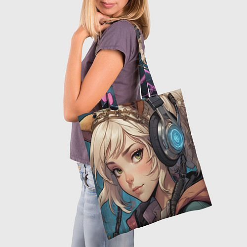 Сумка-шоппер Девочка в наушниках / 3D-принт – фото 3