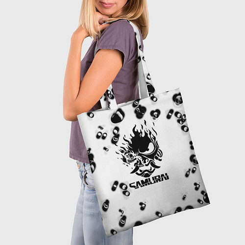 Сумка-шоппер Samurai черные краски текстура / 3D-принт – фото 3