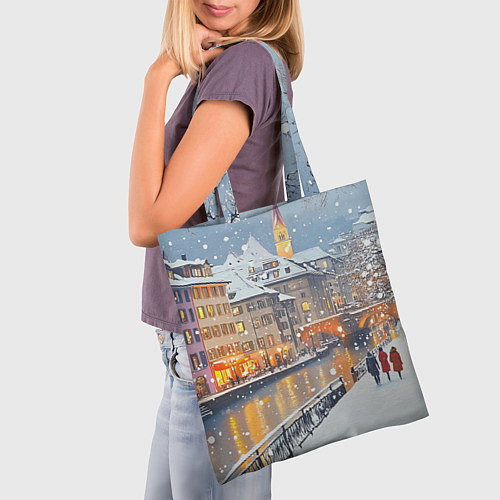 Сумка-шоппер Заснеженный Санкт-Петербург пейзаж / 3D-принт – фото 3