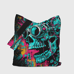 Сумка-шопер Cyber skull sketch - color blots, цвет: 3D-принт