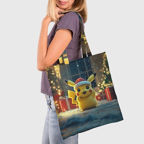Сумка-шоппер Счастливый новогодний Пикачу / 3D-принт – фото 3