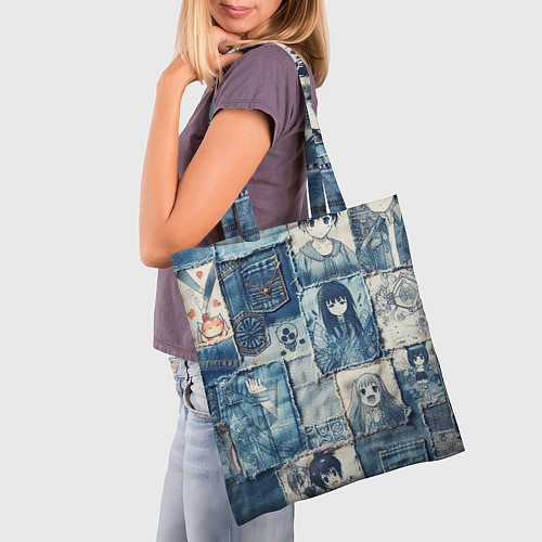 Сумка-шоппер Персонажи аниме на пэчворк / 3D-принт – фото 3