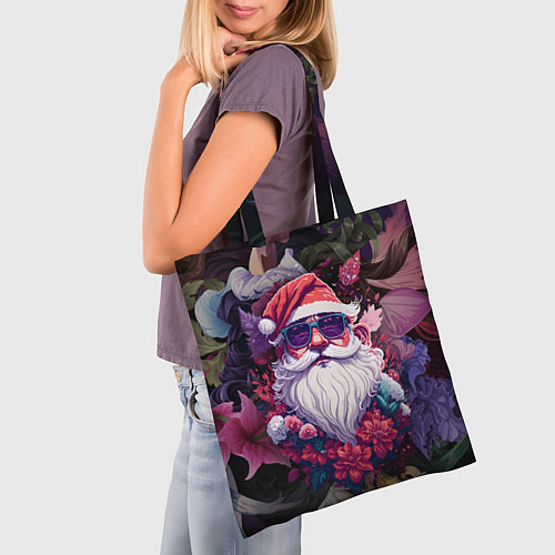 Сумка-шоппер Дед мороз в цветах / 3D-принт – фото 3