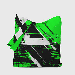 Сумка-шоппер Diagonal black and white stripes on a green backgr