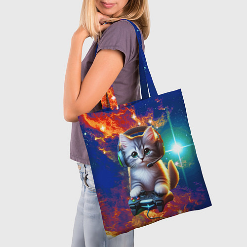 Сумка-шоппер Удивительный мир котёнка игромана / 3D-принт – фото 3