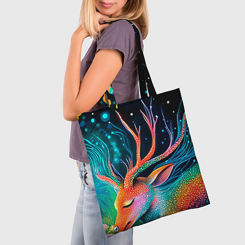 Сумка-шоппер Сказочный олень в лесу - нейросеть / 3D-принт – фото 3