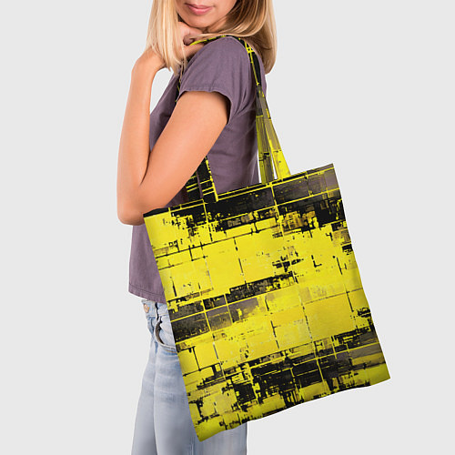 Сумка-шоппер Чёрно-жёлтый техно-паттерн / 3D-принт – фото 3