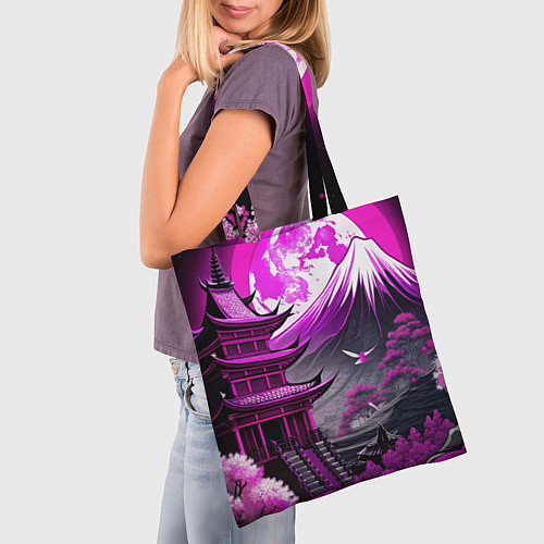 Сумка-шоппер Япония гора в фиолетовом свете / 3D-принт – фото 3
