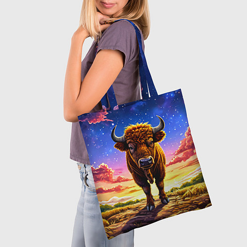 Сумка-шоппер Буйвол в звездной ночи / 3D-принт – фото 3