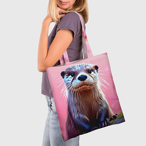 Сумка-шоппер Выдра в розовом цвете / 3D-принт – фото 3