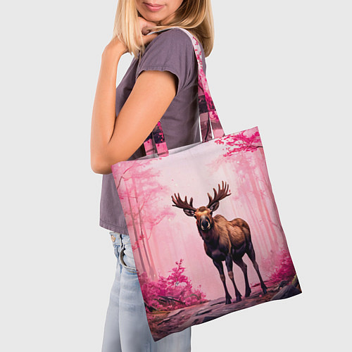 Сумка-шоппер Лось в розовом лесу / 3D-принт – фото 3