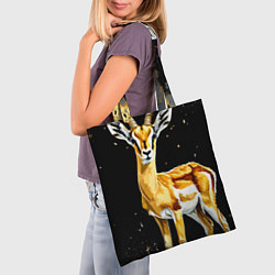 Сумка-шопер Газель на черном, цвет: 3D-принт — фото 2