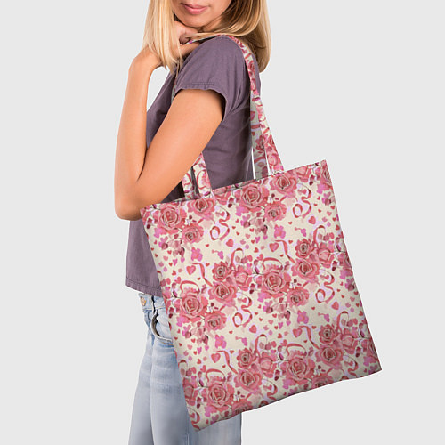 Сумка-шоппер Букеты роз с сердечками / 3D-принт – фото 3