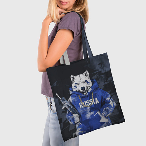 Сумка-шоппер Русский волк с автоматом / 3D-принт – фото 3