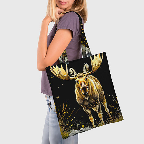 Сумка-шоппер Лось на черном / 3D-принт – фото 3