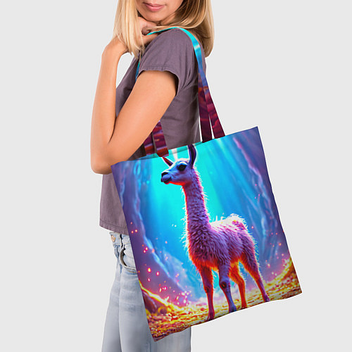 Сумка-шоппер Лама в неоновых лучах / 3D-принт – фото 3