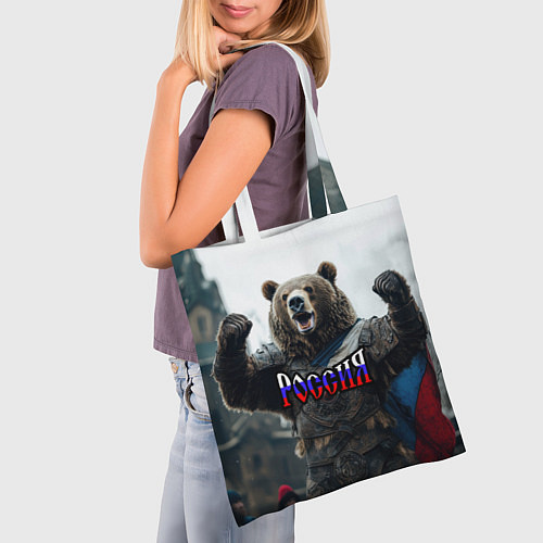 Сумка-шоппер Россия - медведь с флагом / 3D-принт – фото 3