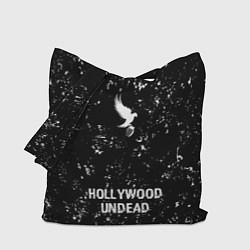 Сумка-шопер Hollywood Undead glitch на темном фоне по-центру, цвет: 3D-принт