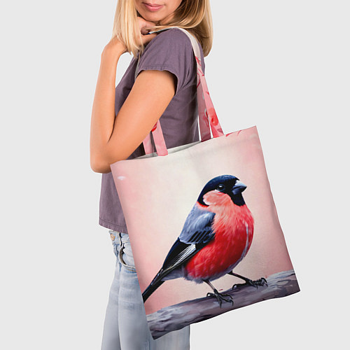 Сумка-шоппер Снегирь на розовом / 3D-принт – фото 3