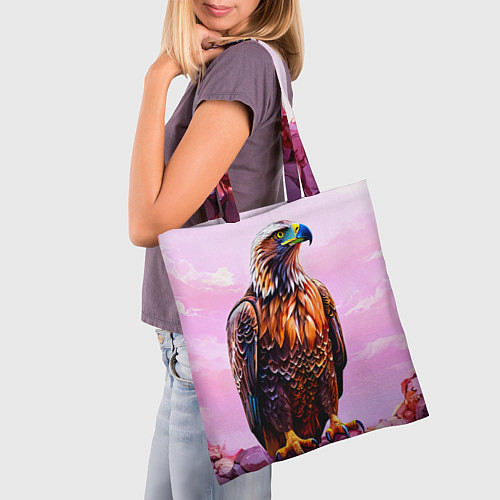 Сумка-шоппер Орел и розовый закат / 3D-принт – фото 3