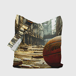 Сумка-шопер Баскетбольный мяч и город постапокалипсиса, цвет: 3D-принт