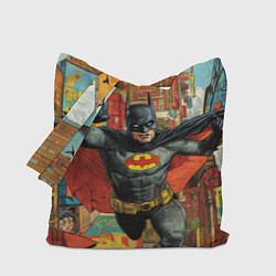 Сумка-шопер Бэтмен на фоне города, цвет: 3D-принт