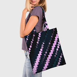 Сумка-шопер Тёмно-синий с розовым искажённые полосы, цвет: 3D-принт — фото 2