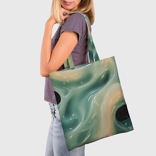 Сумка-шоппер Лазурная слизь на черном текстура / 3D-принт – фото 3