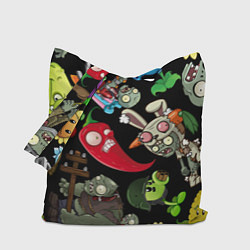 Сумка-шоппер Растения против зомби персонажи на черном