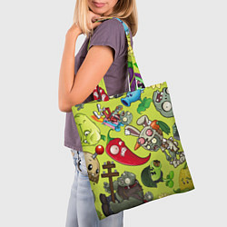Сумка-шопер Растения против зомби с героями, цвет: 3D-принт — фото 2