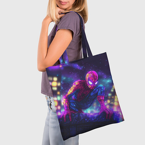 Сумка-шоппер Человек-паук неоновый свет / 3D-принт – фото 3