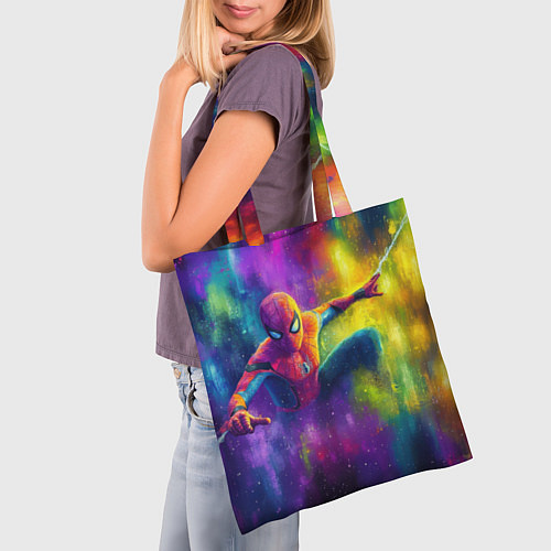 Сумка-шоппер Человек - паук радужные краски / 3D-принт – фото 3