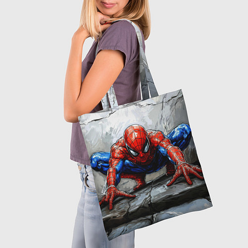 Сумка-шоппер Человек-паук палзет на стене / 3D-принт – фото 3
