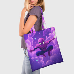 Сумка-шопер Человек-паук на фоне облаков, цвет: 3D-принт — фото 2