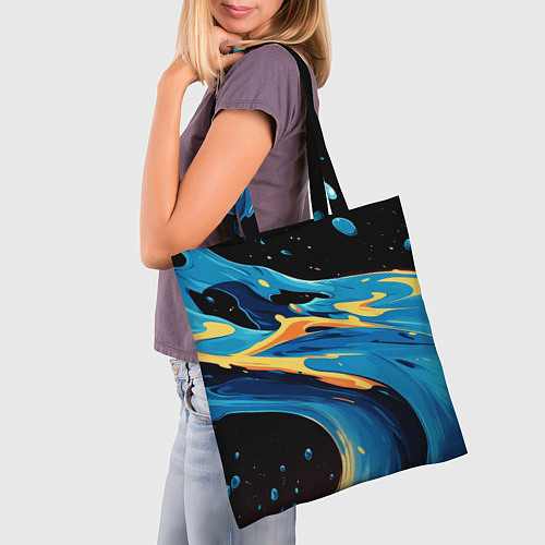 Сумка-шоппер Синяя волна из красок / 3D-принт – фото 3
