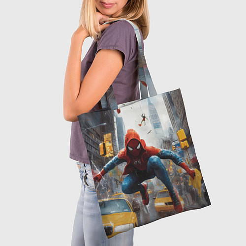 Сумка-шоппер Человек-паук пробирается сквозь такси / 3D-принт – фото 3