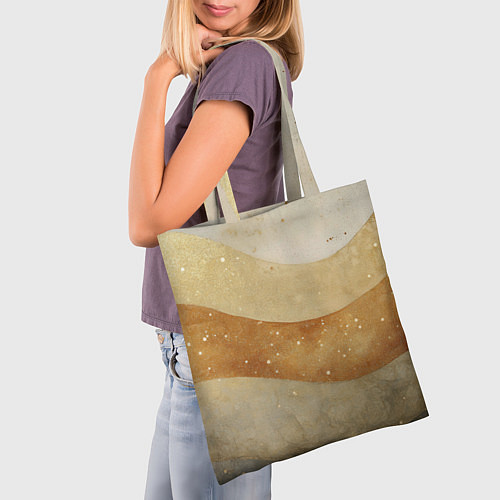 Сумка-шоппер Бежево-золотые полосы с блестками / 3D-принт – фото 3