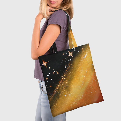 Сумка-шоппер Черно-оранжевая блестящая текстура / 3D-принт – фото 3