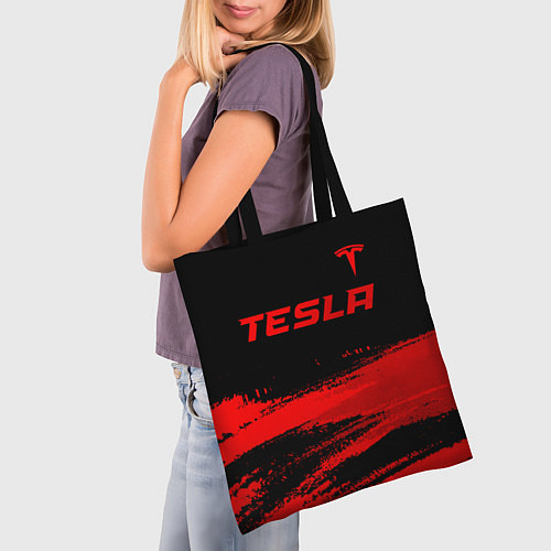 Сумка-шоппер Tesla - red gradient посередине / 3D-принт – фото 3